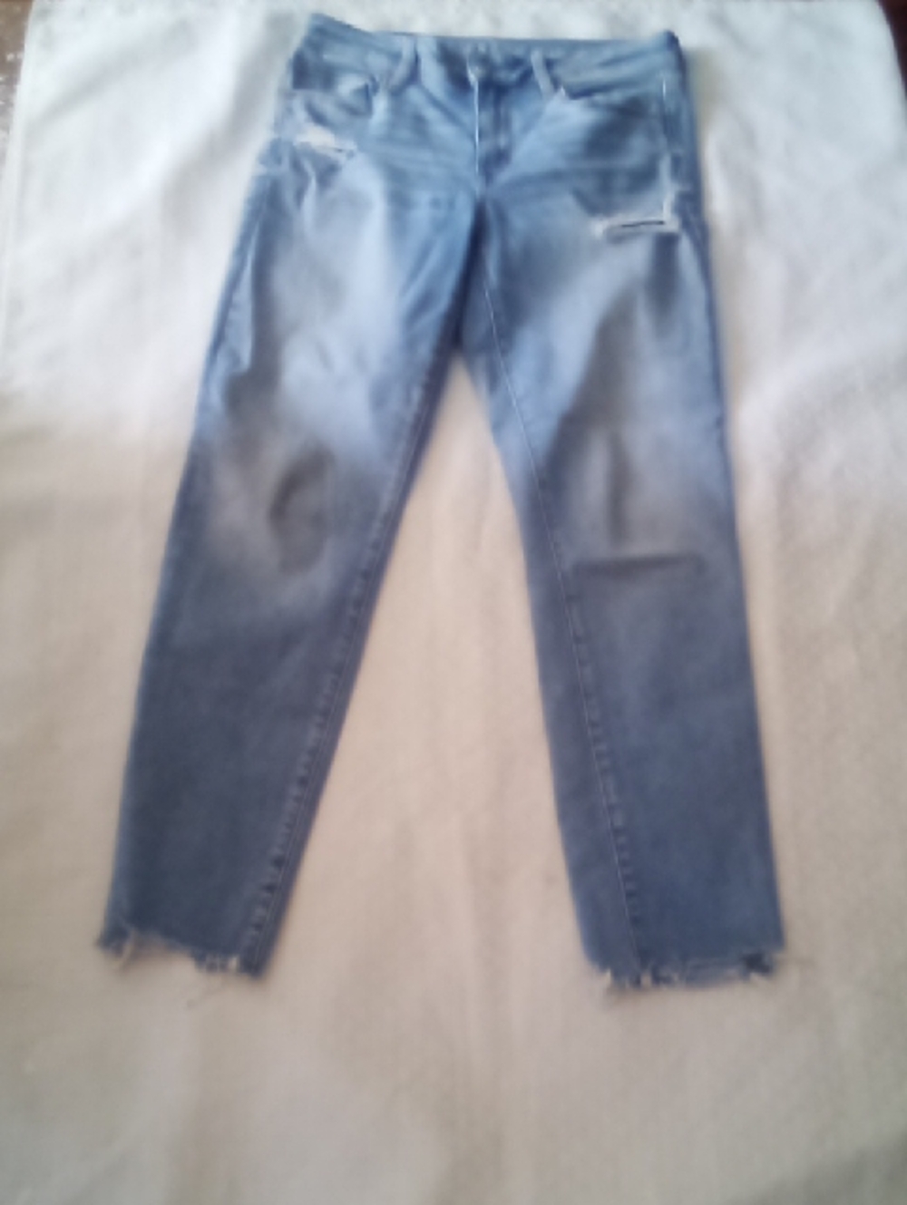 American Eagle Outfitters Light Blue Cropped Frayed-Hem Jeans